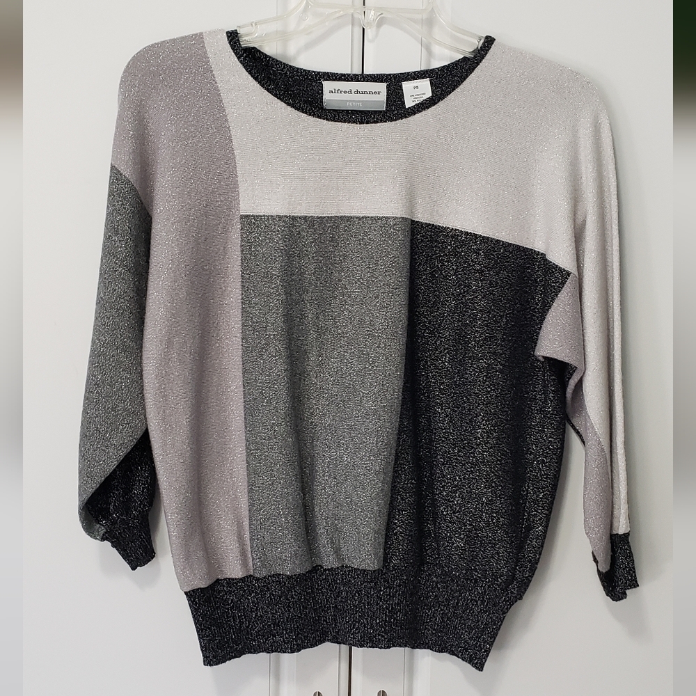Alfred Dunner Black and Gray Crew Neck Sweater